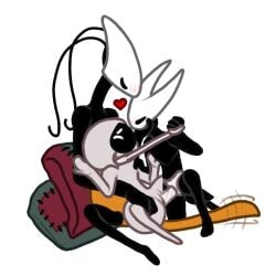 2026 antennae_(anatomy) anthro arthropod biped black_body black_face blush collar digital_media_(artwork) dildo dildo_in_vagina dildo_insertion female female/female group group_sex heart_symbol hollow_knight:_silksong hollow_knight_(franchise) hornet_(hollow_knight) insects lace_(hollow_knight:_silksong) larger_female leash leash_pull leashed_collar orange_body penetration pillow sex sex_toy sex_toy_in_vagina sex_toy_insertion shakra_(hollow_knight:_silksong) simple_background size_difference smaller_female strap-on strapon strapon_in_pussy strapon_sex team_cherry the_gentle_giant threesome toying_partner trio vaginal_penetration white_background white_body white_head