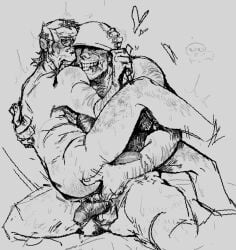 age_difference anal anger_vein big_penis blood blood_on_face chest_hair erection fingering fingering_ass fingering_partner foreplay foreskin gay gay_sex leg_hair nude older_male_and_younger_male older_penetrating_younger precum_drip pubic_hair sniper_(team_fortress_2) soldier_(team_fortress_2) suburbanwildrat team_fortress_2 upright_straddle yaoi