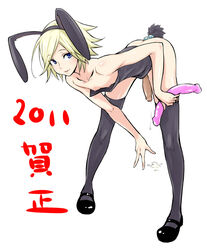 1boy 2011 anal_insertion androgynous animal_ear bent_over blonde_hair blue_eyes bunny_ear bunny_tail bunnyboy butt_plug_tail buttplug cum dildo double_dildo down_blouse male male_only mary_janes nipple nipple_slip nipples penis shoes smile solo tail thighhighs trap uncensored utsuke