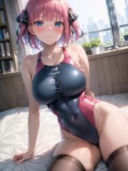 1girls ai_generated curvy curvy_body curvy_female curvy_figure female_focus female_only go-toubun_no_hanayome latex_swimsuit legwear nakano_nino pink_hair stable_diffusion swimsuit swimwear voluptuous voluptuous_female