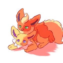 1:1 ambiguous_gender ambiguous_penetrated digital_media_(artwork) duo eeveelution feet feral feral_on_feral flareon fur generation_1_pokemon hi_res inner_ear_fluff jolteon long_ears male male/ambiguous male_penetrating male_penetrating_ambiguous mrcat11 nintendo open_mouth orange_body orange_ears orange_fur penetration pokemon pokemon_(species) sex simple_background smile tail toes tongue tuft yellow_body yellow_ears yellow_fur