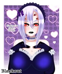 1girls big_breasts black_gloves black_lipstick choker female female_focus frills gothic heart heart_background highres huge_breasts large_breasts lipstick maid maid_headdress monster_girl monster_musume_no_iru_nichijou multi_eye purple_hair rachnera_arachnera red_eyes solo solo_female spider_girl