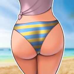 1girls ass ass_focus bikini bikini_bottom butt female female_only mwxxxart persona persona_5 sadayo_kawakami shirt solo striped_bikini swimsuit swimwear