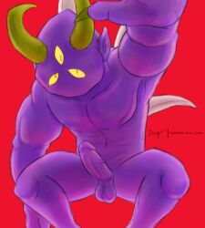 3_eyes anthro archdemon_malphas back_spikes crouching demon diam_snow erection horn looking_at_viewer male multi_eye nude realm_of_the_mad_god_exalt solo solo_futa spikes spikes_(anatomy)