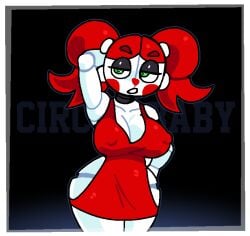 armpits baby_(fnafsl) bare_hips black_background circus_baby circus_baby_(fnaf) cleavage cleavage_dress crushtrap female five_nights_at_freddy's five_nights_at_freddy's:_sister_location green_eyes pigtails red_hair solo white_body