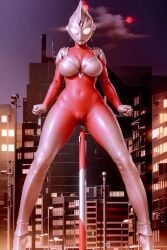 ai_generated almost_inserted building heroine large_breasts latex latex_gloves latex_suit solo solo_female thick_thighs ultraman_(franchise) ultrawoman_thiccga_(tiga63)