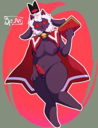 3fi_art anthro big_ass big_breasts boobjob breasts caprine casual clothing cult_of_the_lamb cute dark_skin female female_only furry furry_female furry_only goat goat_demon goat_ears goat_girl goat_horns goat_humanoid headwear lamb_(cult_of_the_lamb) outerwear red_eyes sheep thick thick_ass thick_thighs weapon white_wool