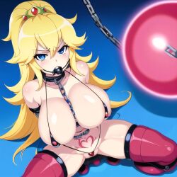 ai_generated ball_gag bondage catered3214 femsub gag mario_(series) nintendo princess_peach slave sling_bikini spread_legs