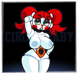 1girls armpits baby_(fnafsl) black_background boobs circus_baby circus_baby_(fnaf) crushtrap female female_only five_nights_at_freddy's five_nights_at_freddy's:_sister_location green_eyes naked naked_female nipples nude nude_female pigtails red_hair solo solo_female white_body