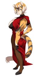 1girls amber_eyes anthro aspirindabaitu big_ass big_breasts breasts bubble_butt female furry huge_ass looking_at_viewer mx99926 simple_background smile solo solo_female tiger tiger_girl waai_fu_(arknights) white_background