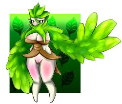 1girls anthro anthro_only arboliva big_boobs big_breasts blush blushing female female_only game_freak gijinka girl grass_type green_body hairless_pussy knees_together_feet_apart leaf leaves naked nintendo no_feet no_panties no_pants oliva_(pokemon) olive_(fruit) plant plant_girl plantie pokegirl pokemon pokemon_(species) pokemon_sv pussy ramenboy17 self_upload shaved_pussy short_dress short_hair shy solo standing tiny_feet tree wide_hips wings