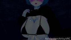 1girls areolae artsyvrc big_breasts blue_body blue_hair blush body_markings bra breasts cleavage facial_markings fansly female female_only horny horny_female huge_breasts large_breasts solo solo_female sweater sweater_lift virtual_youtuber vrchat