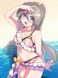 1girls absurd_res beach bikini blue_eyes curvaceous curves curvy curvy_female curvy_figure female female_focus female_only gray_hair highres ka-9 long_hair magia_record:_mahou_shoujo_madoka_magica_gaiden mahou_shoujo_madoka_magica open_eyes puella_magi_madoka_magica sand seaside solo solo_female solo_focus swimsuit tokime_shizuka young