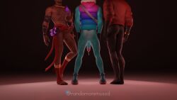 3d anthro anthro_only anus ass balls blender clothing cum_drip fortnite fortnite:_battle_royale furry gay lizard llambro_(fortnite) male male_only muscular_male pants_removed penis posing randomonimusxd raz_(fortnite) red_ribbon scalie tattoos thunder_(fortnite) unicorn yaoi