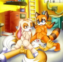 2girls bluetheunknown21 climax cream_the_rabbit cub cunnilingus love_juices marine_the_raccoon mff_threesome mobian_(species) multiple_girls oral reverse_spitroast sega sonic_(series) sonic_the_hedgehog_(series) tails tails_the_fox threesome