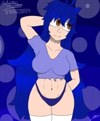 art_trade blue_hair breasts brown_eyes female girl long_socks panties rebeca sebastian_enrique_art skirt thighs