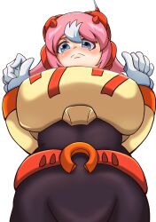 1girls big_breasts blue_eyes blush kotatuman_dash light-skinned_female mega_man mega_man_x nana_(mega_man) pink_hair tagme