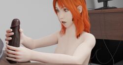 3d cissnei dark-skinned_male final_fantasy final_fantasy_vii handjob interracial light-skinned_female nude_female partial_male red_hair shocked