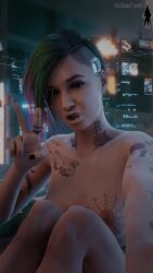 1girls 3d 3d_model blender blender3d blender_(software) blender_cycles cd_projekt_red collector3d colored_hair cyberpunk cyberpunk_2077 female female_only judy_alvarez pinup png short_hair solo