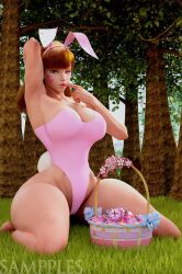 1girls 3d absurdres ass big_ass big_breasts blizzard_entertainment breasts brown_hair bunny_ears bunny_girl bunnysuit cleavage d.va easter easter_basket easter_egg female female_only fingernails hana_song highres korean korean_female large_breasts nail_polish overwatch pink_nails sampples solo thick_thighs wide_hips