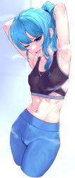 1girls after_workout armpit armpit_crease armpits arms_up belly belly_button blue_hair camel_toe cameltoe cyan_hair female female_only hololive hololive_gen_0 hololive_japan hoshimachi_suisei light_blue_hair nipple_bulge post_workout rat_huang smile smiling sports_bra sports_shorts sportswear steam steaming steamy sweat sweatdrop sweating sweaty tagme tight_clothes tight_clothing tight_fit tummy virtual_youtuber workout_clothes