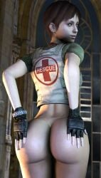 3d ass black_hair capcom female hands_on_ass looking_back poster rebecca_chambers resident_evil resident_evil_0 resident_evil_remake sfm short_hair skeletron27 source_filmmaker tomboy