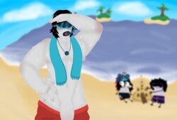 ballzz bass_(incredibox_v4) beach blurry_background bystanders incredibox kanye_(incredibox) muscular muscular_male no_outlines pants_down polo_(incredibox) public_indecency remake screw_(incredibox) scuba_mask self_upload so_far_so_good toony wet_body wet_hair