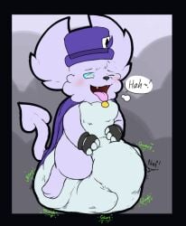 ambiguous_gender anthro blush cape collar crotch_belly devil_tail digestion_noises exhale exhaling furry muffled muffled_scream oc pleasure_face tagme tophat unknown_artist vore vore_belly