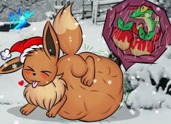 apple applin blush crotch_belly eevee feral feral_only flapple floating_heart motion_lines motion_outline pokemon pokemon_(species) real_background santa_hat snow squirming squirming_gut tagme unknown_artist vore x-ray