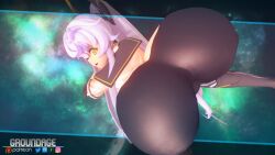 ass ass_focus azur_lane groundage hair_between_eyes looking_at_viewer looking_back on_fours open_mouth shirt shorts siren_(azur_lane) siren_purifier_(azur_lane) white_hair yellow_eyes