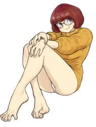 1girls ass bare_legs bare_thighs barefoot brown_eyes brown_hair cute eyewear feet_up female female_focus female_only foot_fetish glasses hanna-barbera hi_res knees_up legs long_sleeves orange_clothing pale-skinned_female pale_skin panties scooby-doo short_hair simple_background sitting sketch smile solo solo_female solo_focus spread_toes sweater thighs toes tomboy toshinoshin00 turtleneck underwear velma_dinkley warner_brothers white_background white_underwear