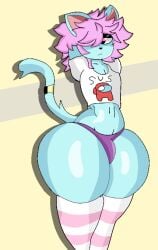 1boy among_us among_us_reference anthro blue_fur bottom_heavy femboy furry furu_flami furu_ice gigantic_ass huge_hips huge_thighs male male_only panties pink_hair solo stockings striped_legwear tail_ring thick_thighs thighhighs thong wide_hips