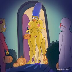 1girls 3boys areolae bart_simpson big_lips black_eyes blue_hair blush censored censored_pussy cling dixieduckart door duo female from_behind from_behind_position halloween heart_censor high_heels homer_simpson house huge_breasts husband_and_wife implied_incest jack-o'-lantern long_hair looking_at_another male marge_simpson midriff milhouse_van_houten motion_lines muscular muscular_male navel nipples nude public_nudity public_sex sex smile standing standing_sex sweat the_simpsons thick_ass thick_thighs thin_waist yellow_body yellow_skin