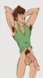 armpit_hair armpits balls big_balls big_cock big_penis boner caucasian caucasian_male chest_hair circumcised erection facial_hair flaccid flaccid_penis hairy hands_behind_head huge_cock huge_penis male male_only penis scooby-doo shaggy_rogers solo solo_male tank_top tank_top_only testicles throatpussy whistling