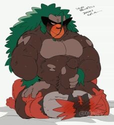 2023 animated anthro bara bed bed_sheet bedding black_body black_fur blush bodily_fluids brown_body brown_fur cowgirl_position digital_drawing_(artwork) digital_media_(artwork) duo from_front_position fur furniture generation_7_pokemon generation_8_pokemon genital_fluids green_hair hair hi_res hyaku_(artist) imminent_sex incineroar japanese_text lying male male/male male_only masturbation nintendo on_bottom on_top orange_body pokemon pokemon_(species) precum red_body red_fur rillaboom sex short_playtime signature simple_background sitting_on_another smile text translation_request white_background