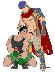 2boys black_hair black_hair_bottom blowjob blue_hair blue_hair_on_black_hair blue_hair_top domination fire_emblem fire_emblem:_path_of_radiance fire_emblem:_radiant_dawn gay gay_blowjob ike_(fire_emblem) light_hair_on_dark_hair little_mac male_only oral oral_sex phausto punch_out yaoi