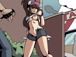 1boy breasts fanart feith_noir female hilda_(pokemon) nsfw pokemon pokemon_bw propositioning public_nudity pussy sketch unseen_male_face