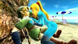 1boy 1girls 3d about_to_kiss against_wall ass big_ass big_breasts bimbo blonde_hair breasts crossover dominant dominant_female domination femdom intimate larger_female link link_(twilight_princess) long_hair mature_female metroid nintendo pinned_to_wall samus_aran seductive seductive_look seductive_smile sfm source_filmmaker the_legend_of_zelda younger_male zero_suit zero_suit_samus