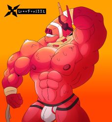 epic_games erection eyepatch fortnite fortnite:_battle_royale gay grin hand_on_head jockstrap llama lonefox1332 lt._john_llama male male_only muscular muscular_anthro muscular_male nipples pecs pink_body pink_fur veiny_muscles