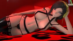 3d anime bedroom black_hair blue_eyes breasts choker female latex lingerie mature mature_female sayakiart single_girl spy_x_family valentine's_day yor_briar yor_forger