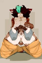 female furry hair_covering_eyes hairy pants_down spreading_pussy stercore_murum tagme vagina