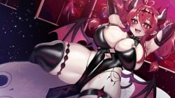 big_breasts big_thighs breasts busty female hands_behind_head huge_breasts huge_thighs large_breasts large_thighs mole mole_on_breast mole_on_thigh mole_under_mouth osiimi succubus succubus_horns succubus_tail succubus_wings thick_thighs thighs wide_thighs