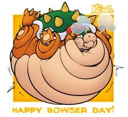 bowser bowser_day inflation kafrizzzle mario_(series) ready_to_pop spherical_inflation sunken_head sunken_limbs