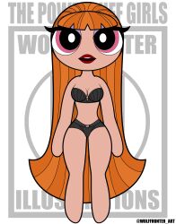 blossom_(powerpuff_girls) bra breasts female girl lipstick looking_at_viewer nipples panties powerpuff_girls pussy solo wolffhunter_art