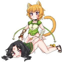 1boy 1futa anal animal_ears animal_genitalia balls big_penis black_hair breasts bulge canine_genitalia canine_penis catgirl chaiko_(artist) clothed clothing doggy_style duo erection face_markings fire_emblem fire_emblem:_path_of_radiance fire_emblem:_radiant_dawn frowning furry_balls futa_on_male futanari green_clothing human humanoid kemonomimi kneeling knot knotted knotted_penis knotting laguz_(race) lethe_(fire_emblem) light-skinned_futanari light-skinned_male light_skin male nonconsensual open_mouth orange_fur orange_hair orange_pubic_hair orange_tail partially_clothed penis purple_eyes rape red_eyes sandals sex shoes short_hair soren_(fire_emblem) stomach stomach_bulge tail top-down_bottom-up x-ray