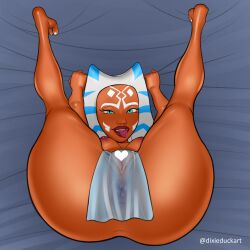 1girls ahsoka_tano anus artist_name bed censored censored_pussy dixieduckart female front_view green_eyes heart_censor legs_up lekku looking_at_viewer lying orange_skin pussy see-through see-through_clothing solo star_wars the_clone_wars:_season_one togruta tongue_out