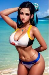 1girls ai_generated bikini black_hair coomette curvaceous curvy curvy_body curvy_female female female_focus female_only hartman_hips hips hourglass_figure nessa_(pokemon) pokemon solo solo_female solo_focus stable_diffusion voluptuous voluptuous_female wide_hips