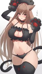 1girls 2023 big_breasts breasts brown_hair cat_ears cat_lingerie cat_paws cat_tail cleavage elbow_gloves female female_only gloves goddess_of_victory:_nikke hi_res high_resolution highres light-skinned_female light_skin long_hair looking_at_viewer navel paw_gloves rapi_(nikke) solo thick_thighs thighhighs thighs underwear wabimochi