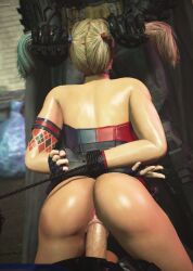 1girls 2boys 3d anus athletic athletic_female balls batman batman:_arkham_city batman:_arkham_knight batman_(series) batquinn big_penis blonde_hair blowjob bottomless corset dc dc_comics deepthroat fellatio female female_focus forced handlebars hands_behind_back harley_quinn harley_quinn_(arkham) harley_quinn_(arkham_city) hourglass_figure implied_deepthroat implied_oral long_hair male oral oral_penetration oral_sex penis penis_out pulling_hair pulling_twintails pussy rear_view spitroast tattoo testicles tied_up twintails vagina vaginal_penetration vaginal_sex wide_hips wildynsfw