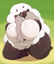 big_breasts blush breasts chubby female furry huge_breasts kkoart kneeling looking_at_viewer object_between_breasts pokemon pokemon_(species) quality sheep tagme wooloo